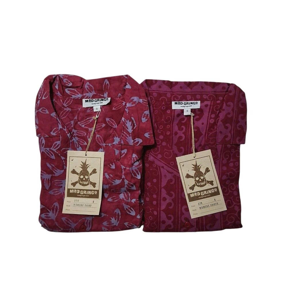 Mad Gringo Women's Lot Of 2 Small Hawaiian Shirts NEW WITH TAGS Button Up